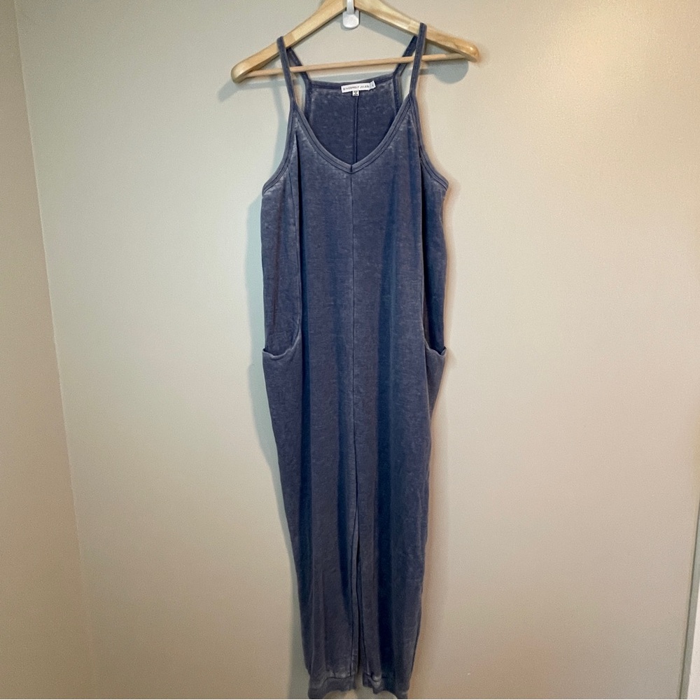 sincerely Jules relaxed lounge jumpsuit denim blue thermal cotton blend sz L
